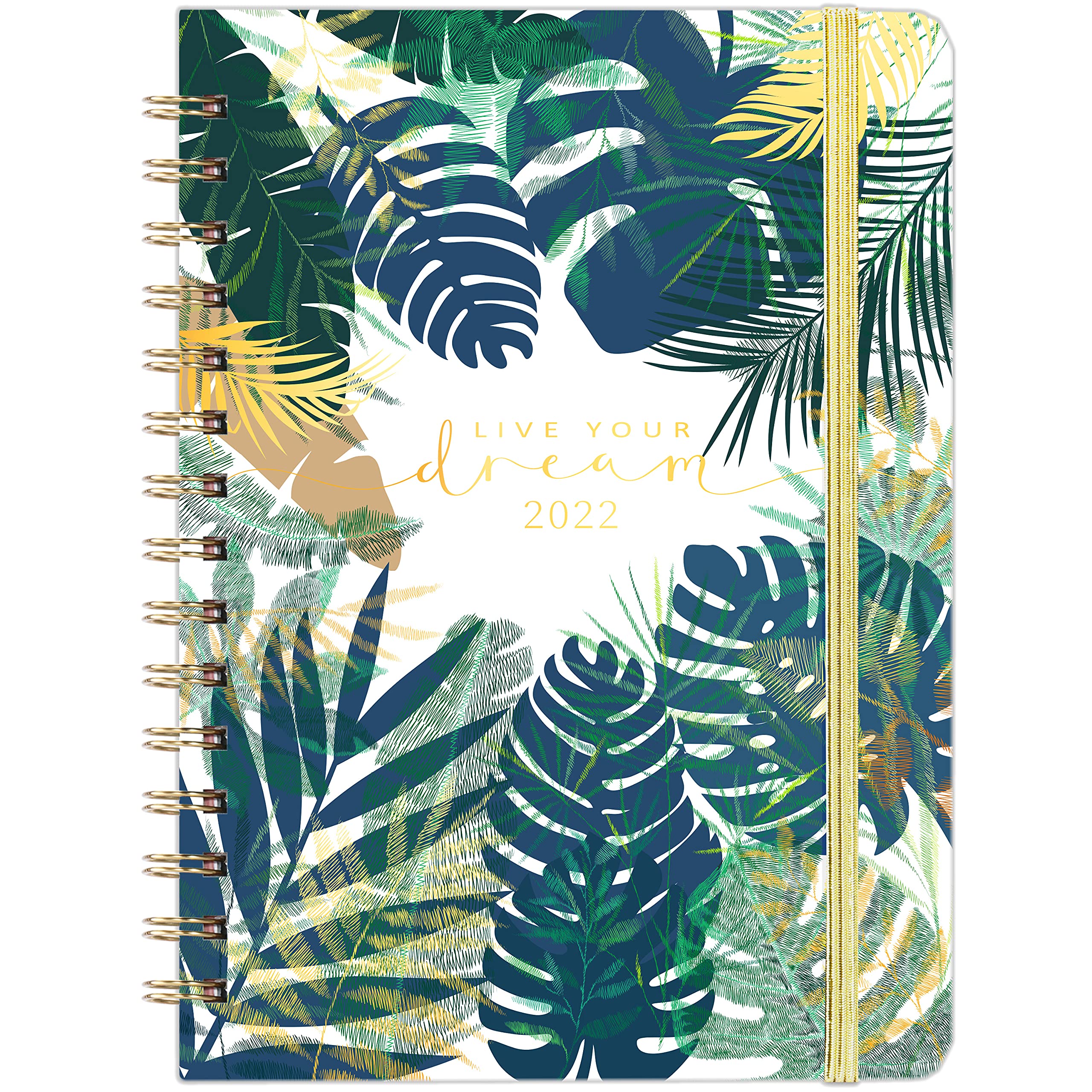 2022 Diary - A5 Diary 2022 Week to View January to December 2022 Twin-Wire Binding Tabs Hardcover Pocket Note Pages Green Leaves