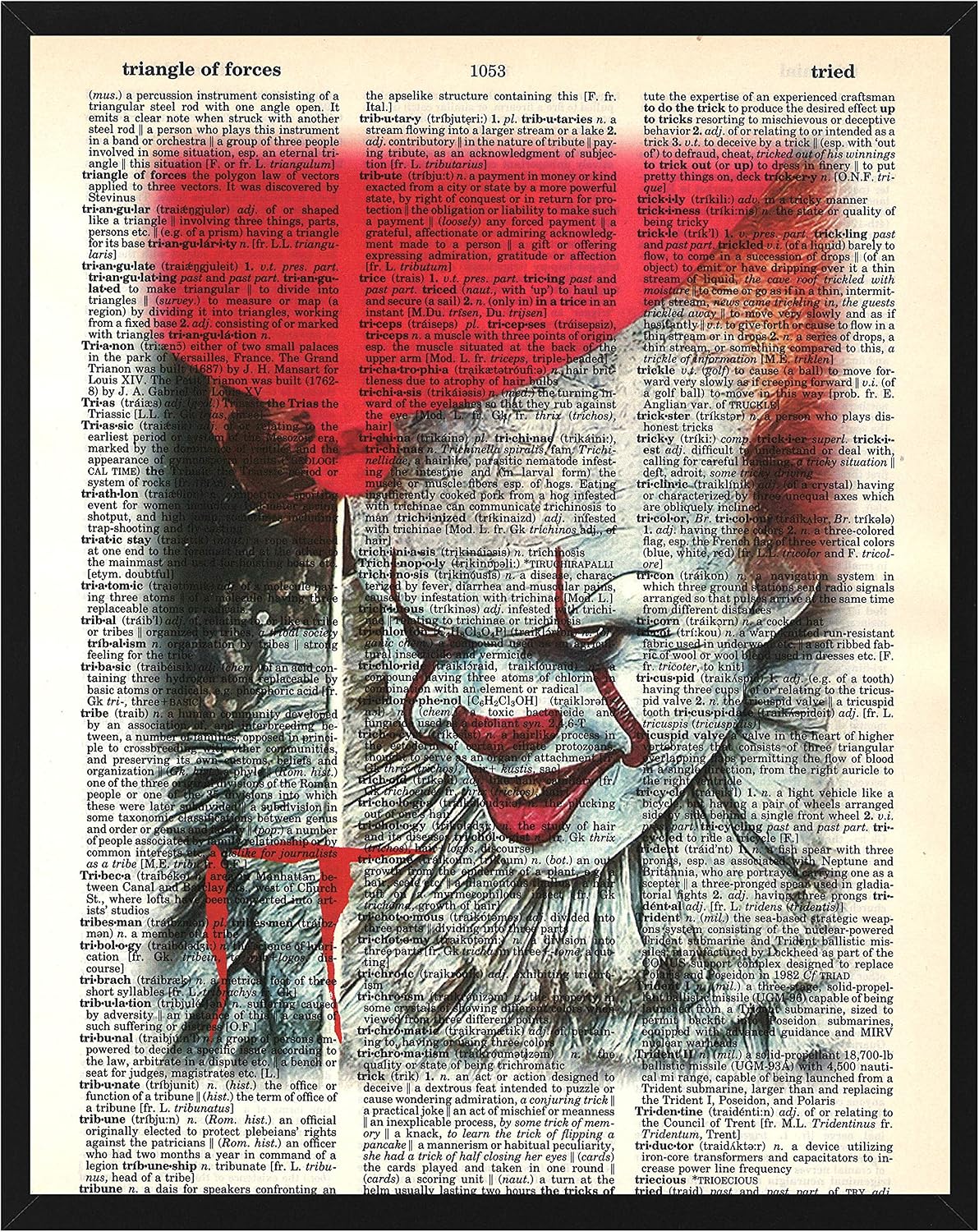 Pennywise the Clown Stephen King It Horror Movie Fan Art Pennywise Dictionary Art Print 8x10