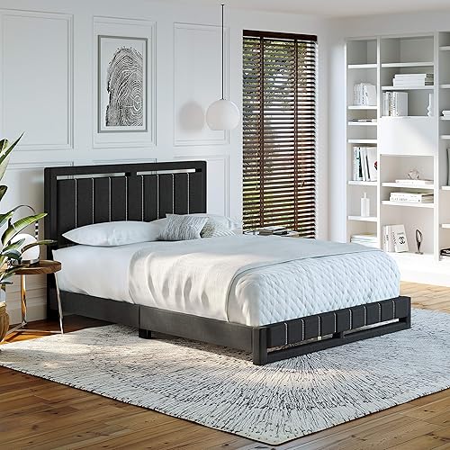 Miniatura 130 de Boyd Sleep Beaumont - Cama de plataforma tapizada con cabecero, base de colchón con 14 soportes de listones de madera, no requiere somier, piel