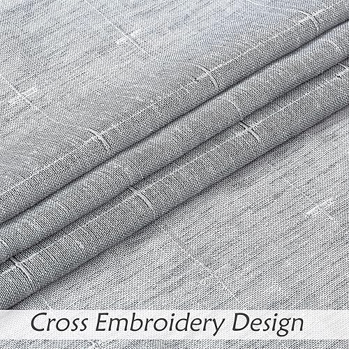 Miniatura 4 de Central Park Cortina de ventana con cenefa de cascada gris, textura de lino, bordado GEO blanco, bolsillo para barra para sala de estar y