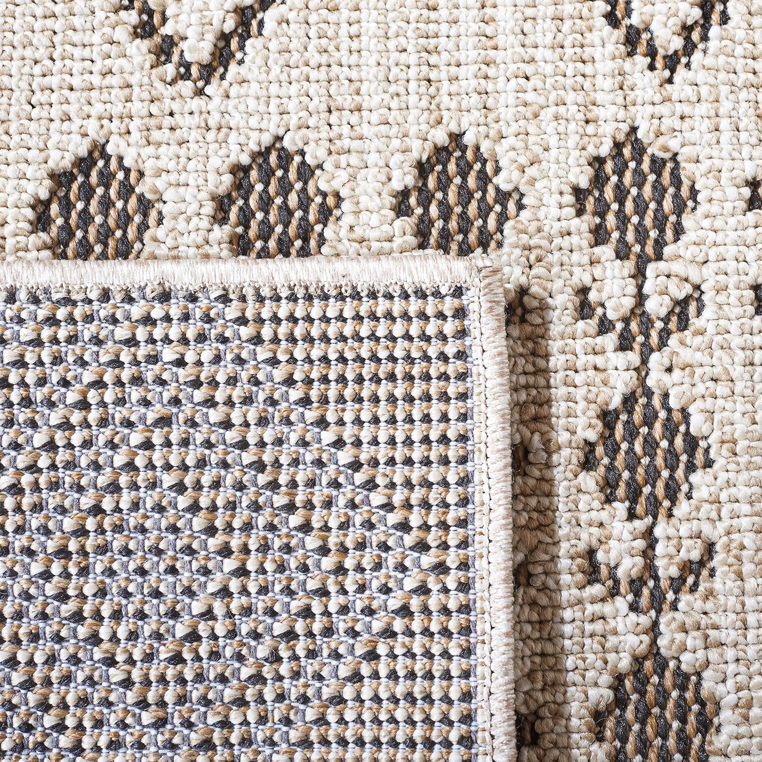 SAFAVIEH Washable Rug Outdoor Global Collection - 5'3" x 7'6", Beige & Dark Beige, Non-Shedding & Easy to Clean, Ideal for Patio, Backyard, Mudroom (GLB212B)