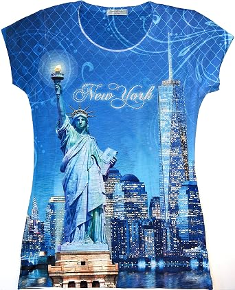 Made in USA - New York NYC T-Shirt - Colorful and Vivid Printing - Decorated with Rhinestones
