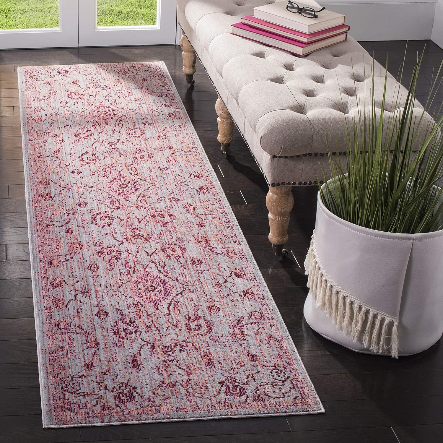 SAFAVIEH Valencia Collection Runner Rug - 2'3" x 6', Fuchsia & Multi, Boho Chic Distressed Design, Non-Shedding & Easy Care, Ideal for High Traffic Areas in Living Room, Bedroom (VAL103P)