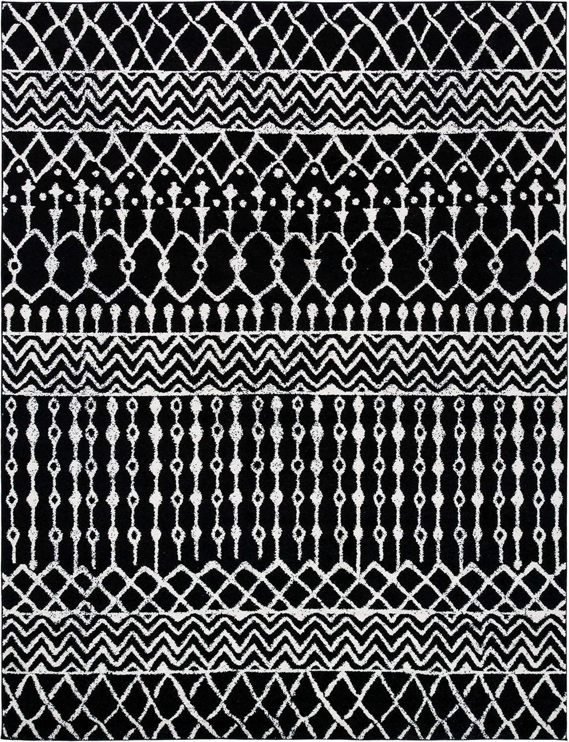 Black and Ivory Moroccan Geometric 6' x 9' Area Rug