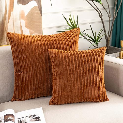 Miniatura 3 de UGASA - Juego de 2 fundas de almohada decorativas de terciopelo a rayas suaves de 16 x 16 pulgadas, fundas de cojín para sofá de 15.7 x 15.7 in,