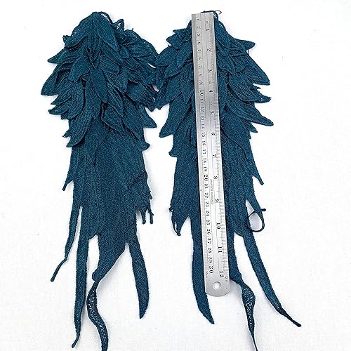 Miniatura 7 de Heyiwell 1 par de apliques de encaje de alas de ángel para coser para bodas, ropa de vestir, jeans, accesorio de bricolaje, grande, negro