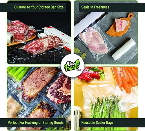 Miniatura 4 de Vac Fresh Food - Rollos selladores al vacío (11 pulgadas x 50 pies, 1 rollo), bolsas de almacenamiento de alimentos en relieve de 3.5 milésimas de
