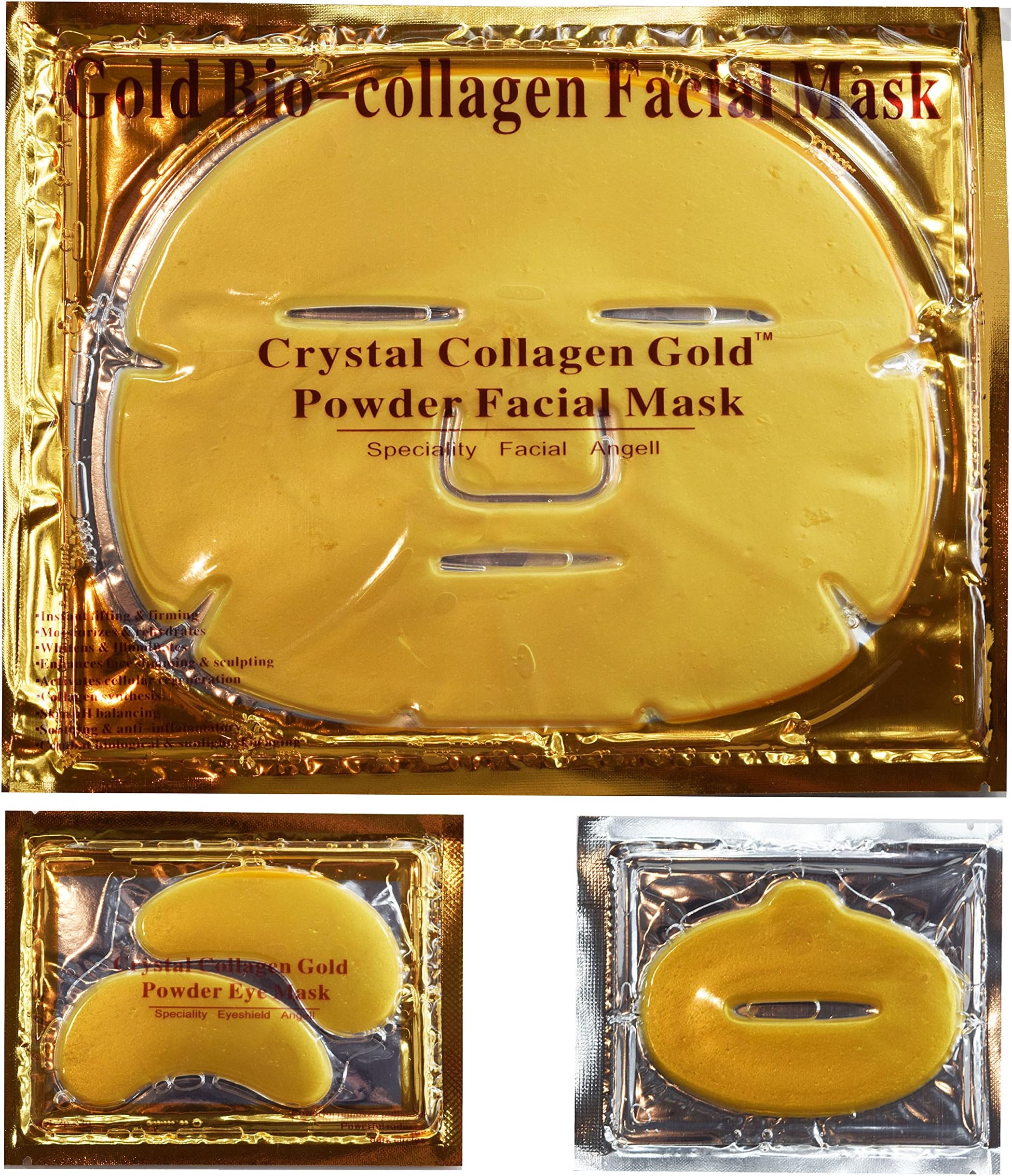 EBP Medical 24K Gold Collagen Combo Set: 10 x Face Facial Mask + 10 x Gold Eye Masks + 10 x Lip Masks. Firm, Tone, Brighten Skin