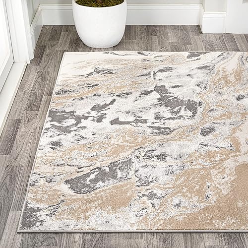Miniatura 3 de Eyely ROS203F-3 - Alfombra abstracta para interiores con diseño de remolinos de orquídea de seda, estilo casual, contemporánea, de transición,