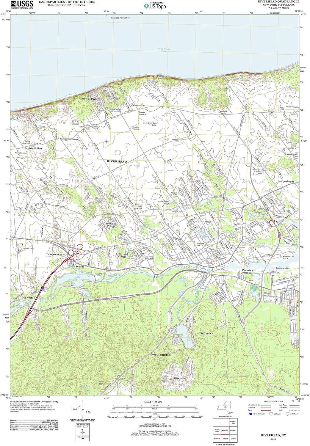 Topographic Map Poster RIVERHEAD, NY TNM GEOPDF 7.5X7.5