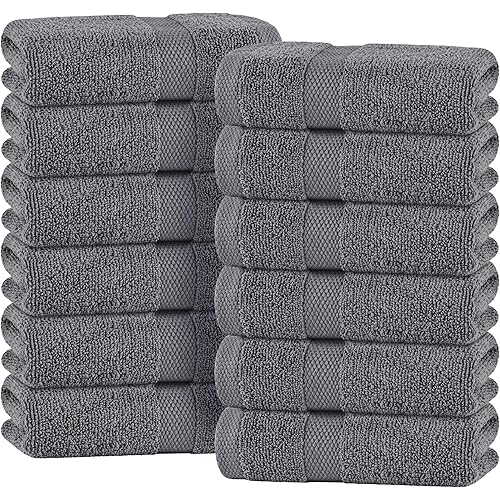 White Classic Wealuxe Grey Hand Towels for Bathroom 12 Pack, Cotton Hand Towel Bulk for Gym, Spa and Salon, Soft Extra Absorbent Quick Dry 16x27 Inch