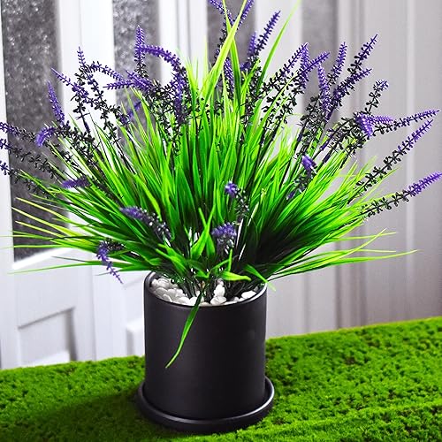 Miniatura 5 de 6 plantas artificiales para exteriores, hierba falsa de mono con flores, hierba con flores moradas, flores de imitación para decoración de ventana,