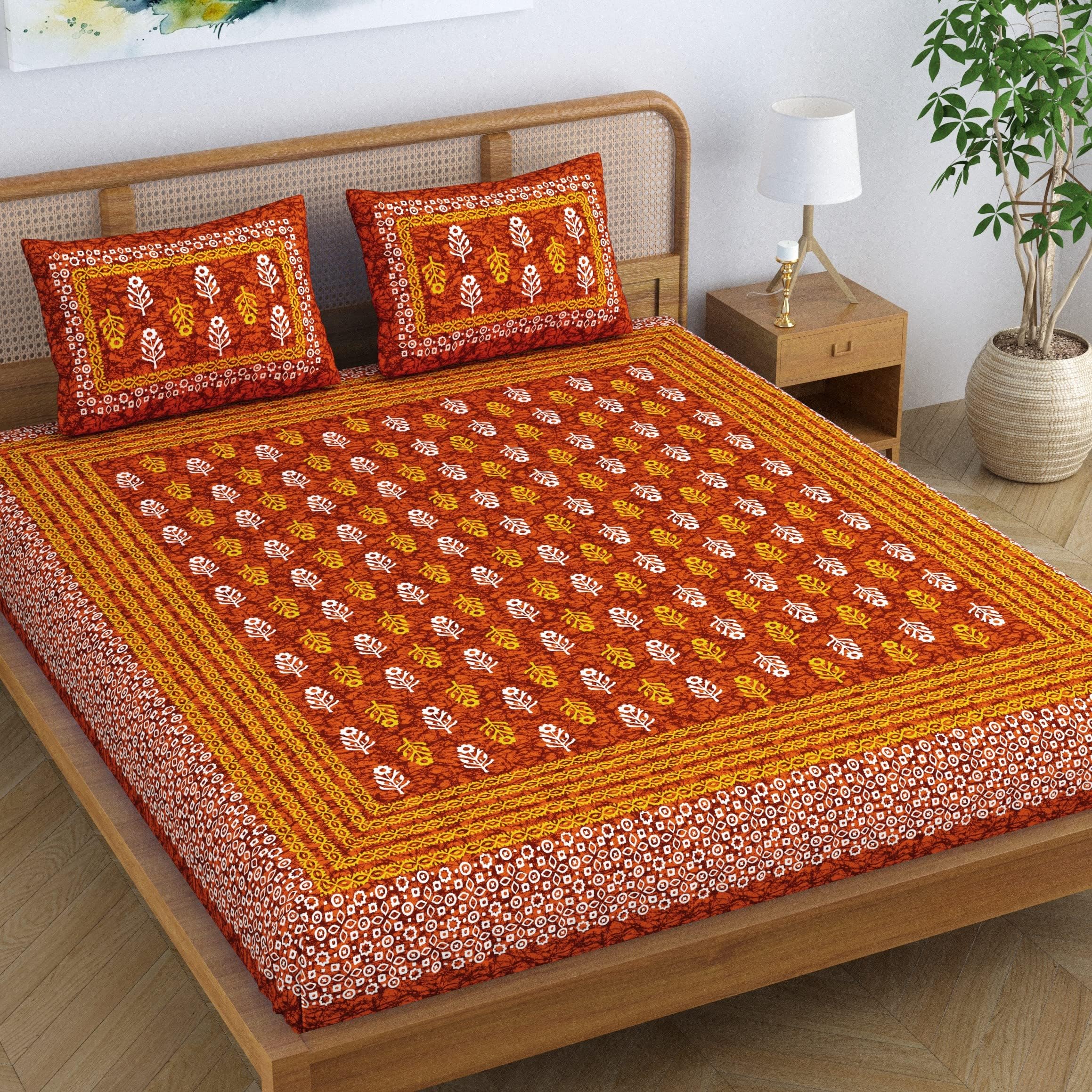 SheetKart Cotton Jaipuri Traditonal Sanganeri Printed Double Bedsheet