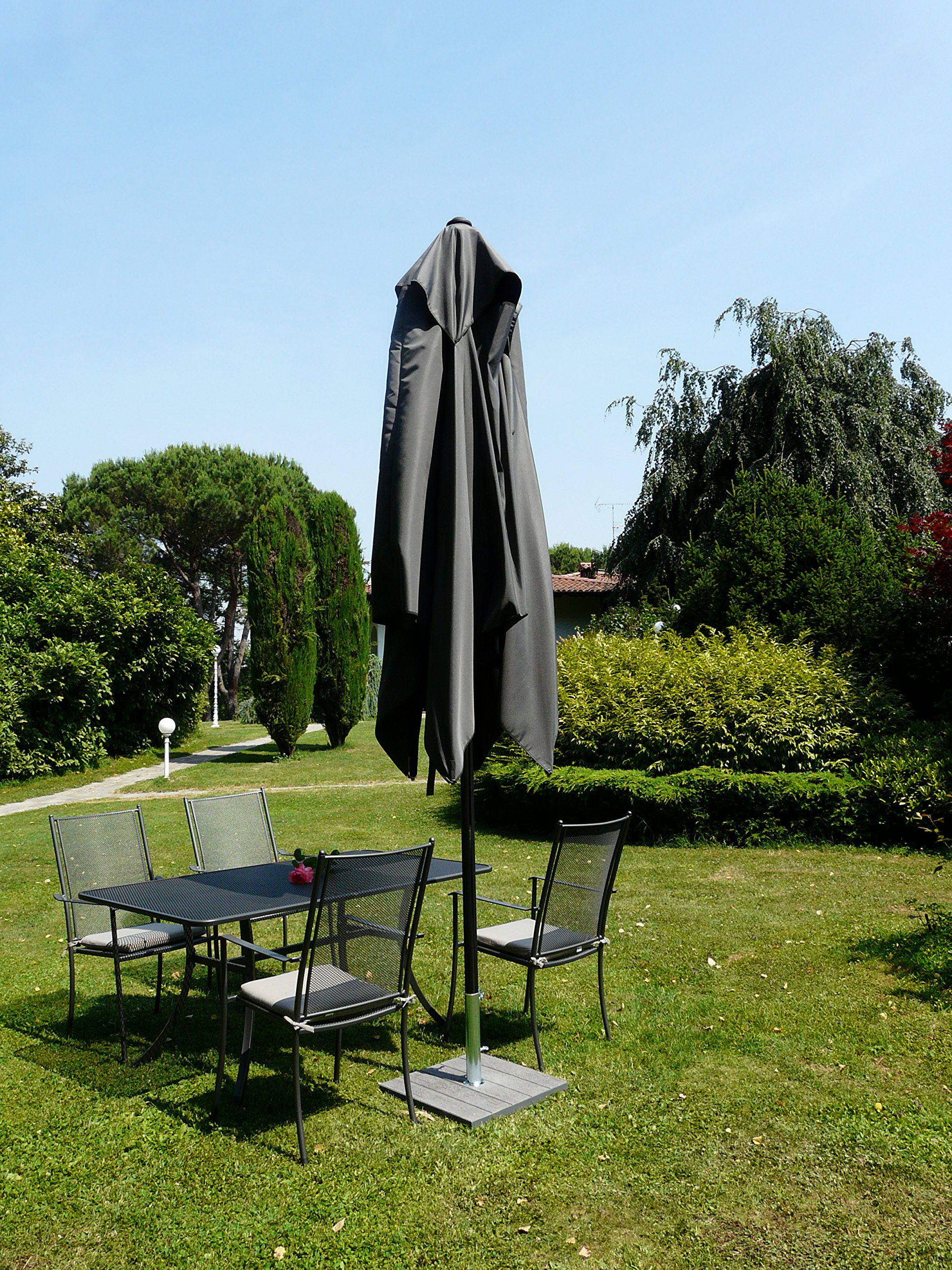 Maffei Art 139q Parapluie carré en tissu polyma imperméable Armature télescopique en aluminium Fabriqué en Italie Gris 300 x 300 cm