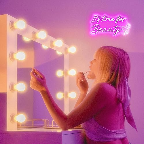 Miniatura 4 de Letrero de neón con texto en inglés It's Time for Beauty para decoración de habitación, luces de neón para dormitorio, peluquería, peluquería,