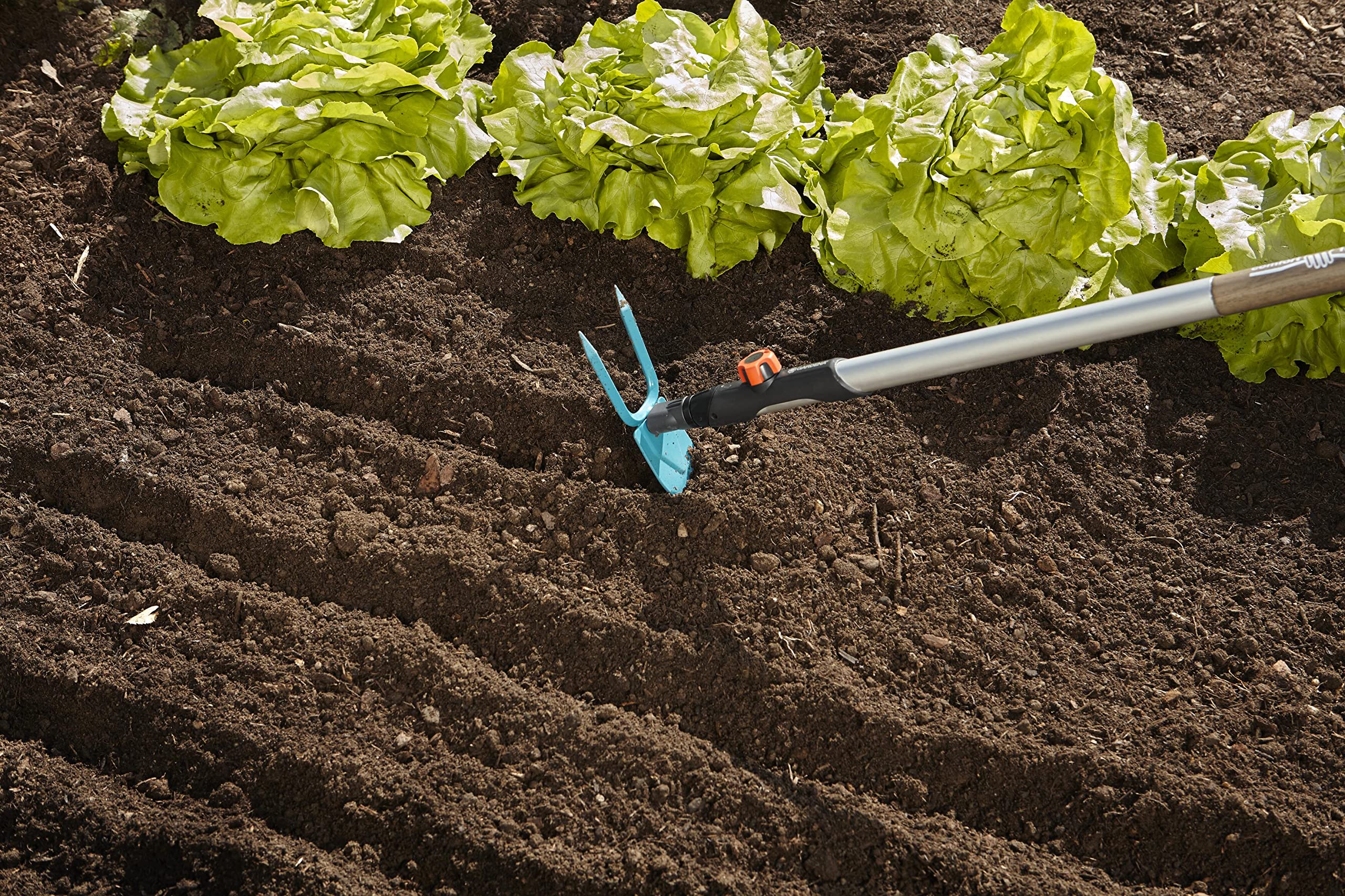 Gardena Zappa combisystem: Zappa con lama a cuore, 2 denti, larghezza di lavoro 7 cm, in acciaio di alta qualità, rivestita con Duroplast (3215-20)