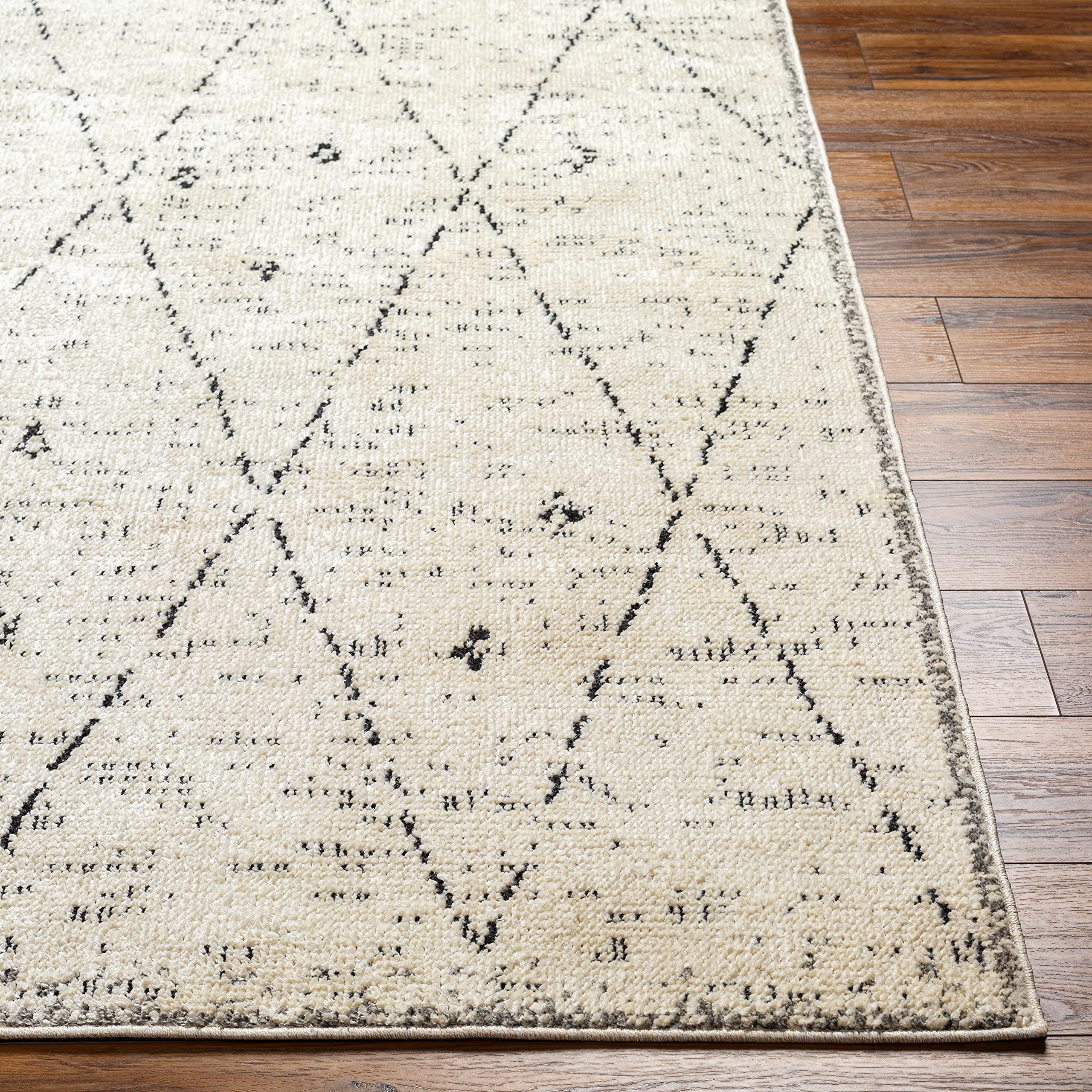 Surya Plano Tapis de Salon, bohème, Grand Tapis pour Chambre à Coucher, 160 x 213 cm, Tapis pour Salle à Manger avec Motif géométrique, Tapis de Salon scandinave Moderne crème et Noir