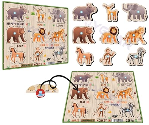 Image of Wooden Wild Animals Eco Friendly Learning Toys Puzzle for Brain Training /jorky Cutting Puzzle for Home /School /Non-Toxic /Education Memory Games for Baby Boy and Girl