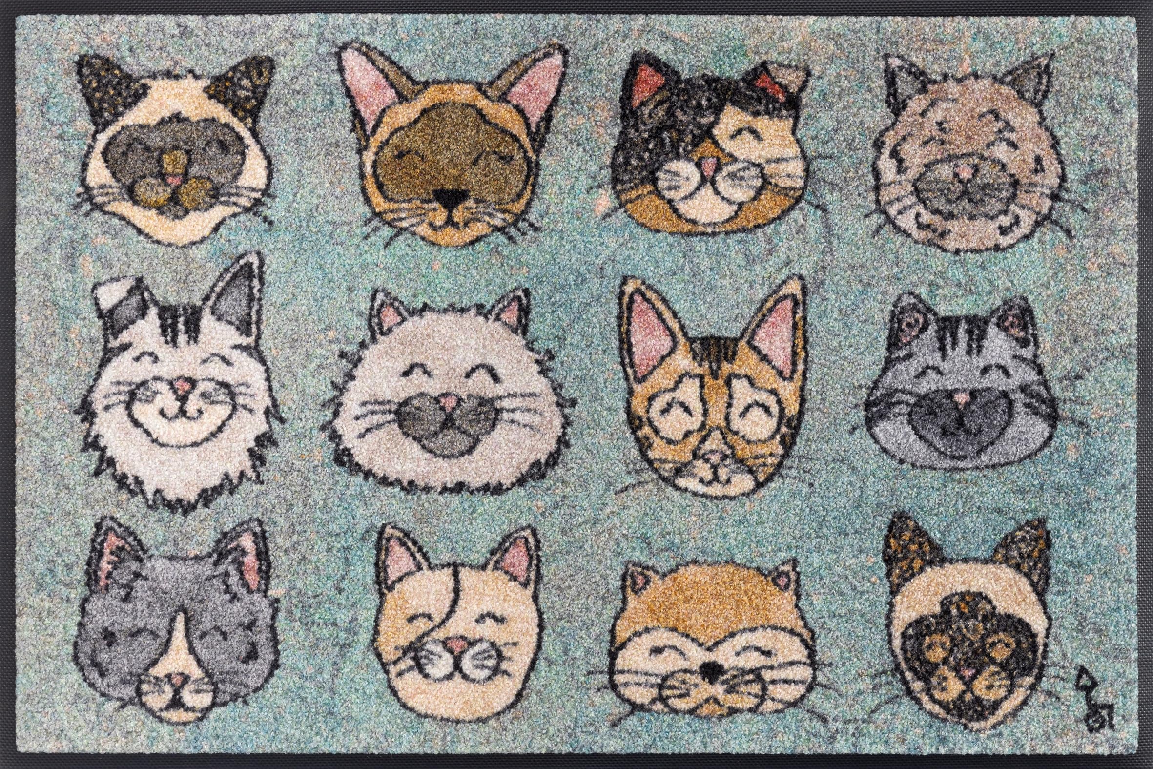 Wash+Dry Fußmatte, Glückskatzen 50x75cm, innen und außen, waschbar