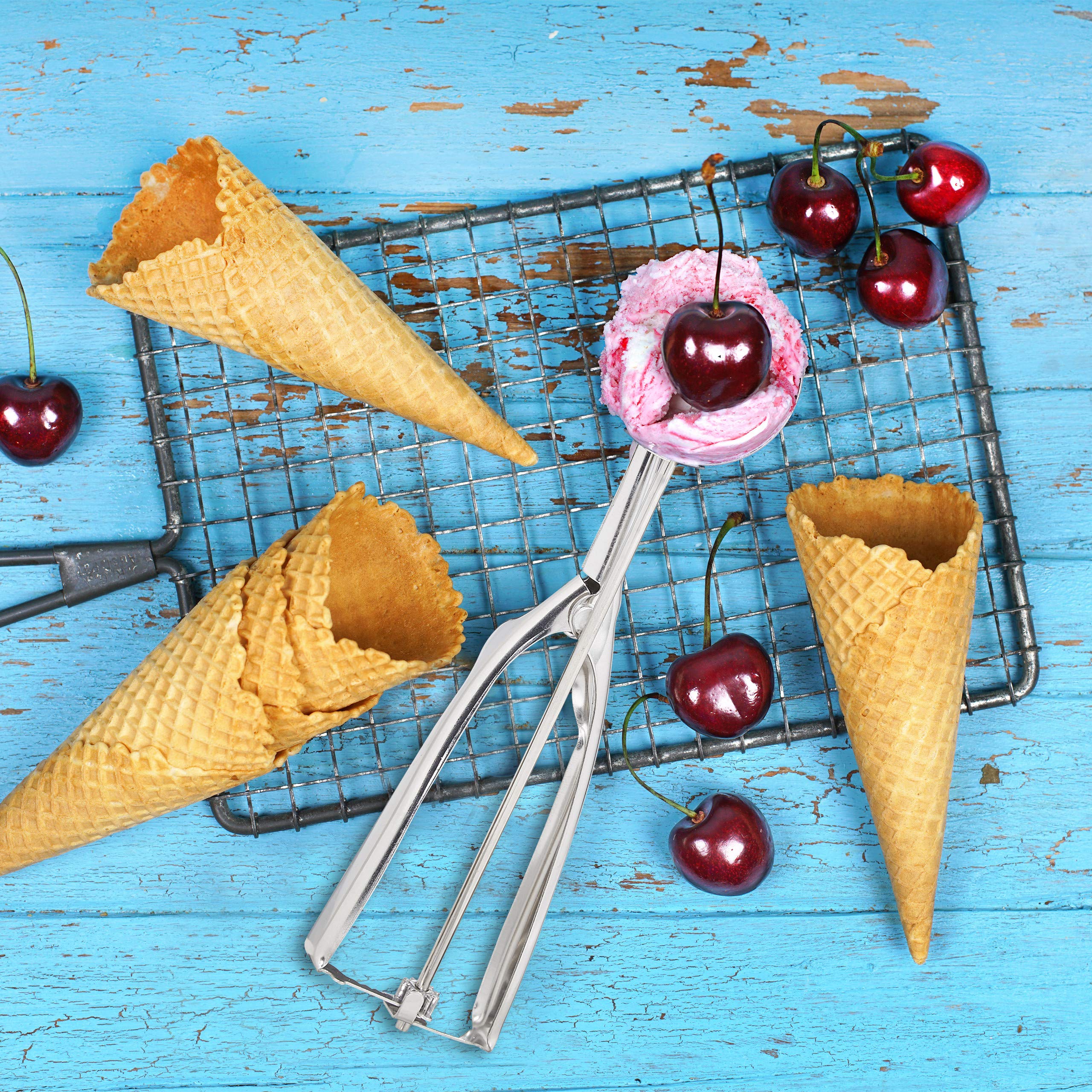 Relaxdays Cuchara Helado con Disparador para Bolas de Helado, Fruta y Masa de Galletas, Acero inoxidable, Plateado, ∅ 39 mm
