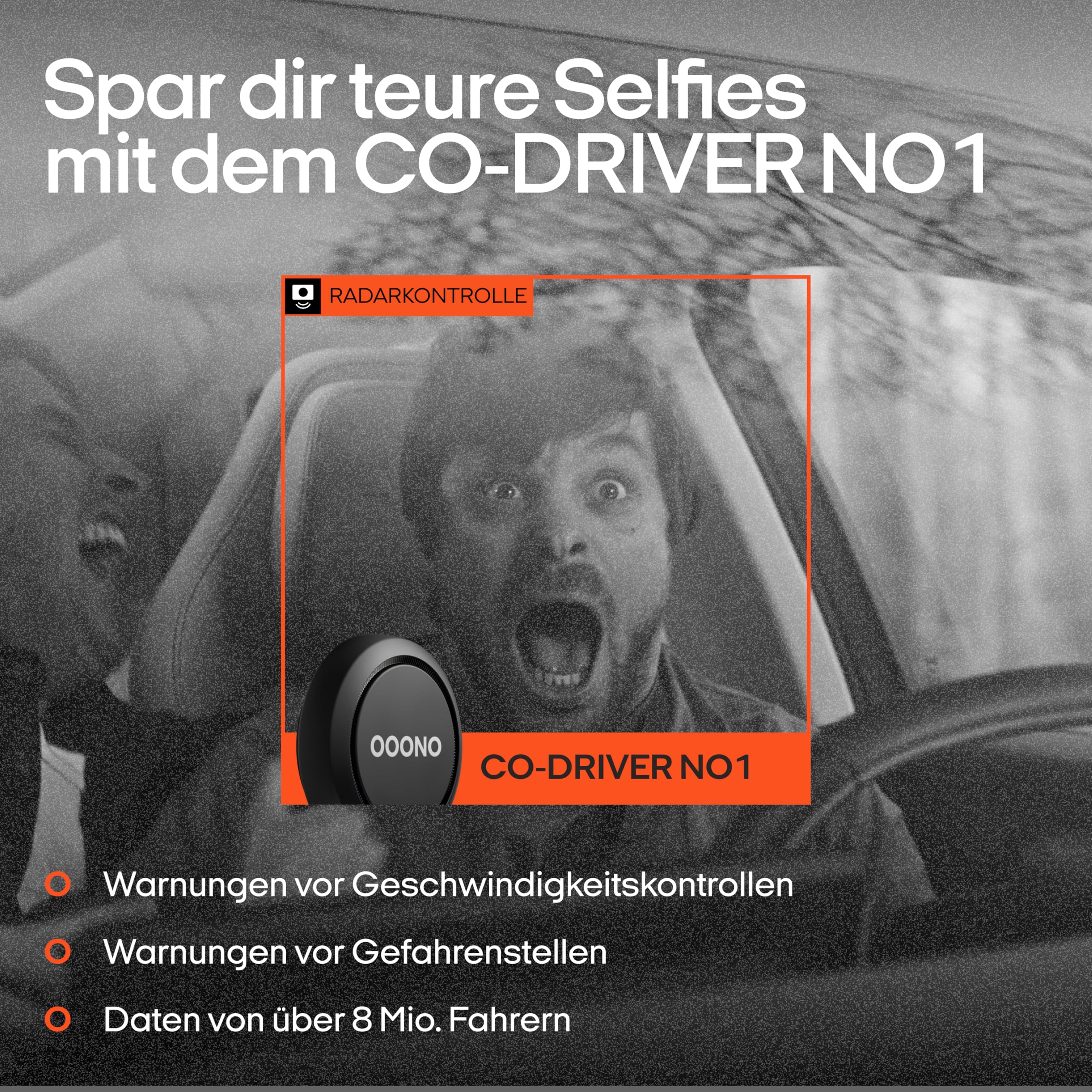 OOONO Co-Driver NO1: Warnt vor Tempo-Kontrollen und Gefahren im Straßenverkehr in Echtzeit - Automatisch aktiv nach Verbindung zum Smartphone über Bluetooth