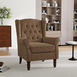 Mid-Century Modern Wingback Chair - Plush Upholstered Accent Armchair wi...