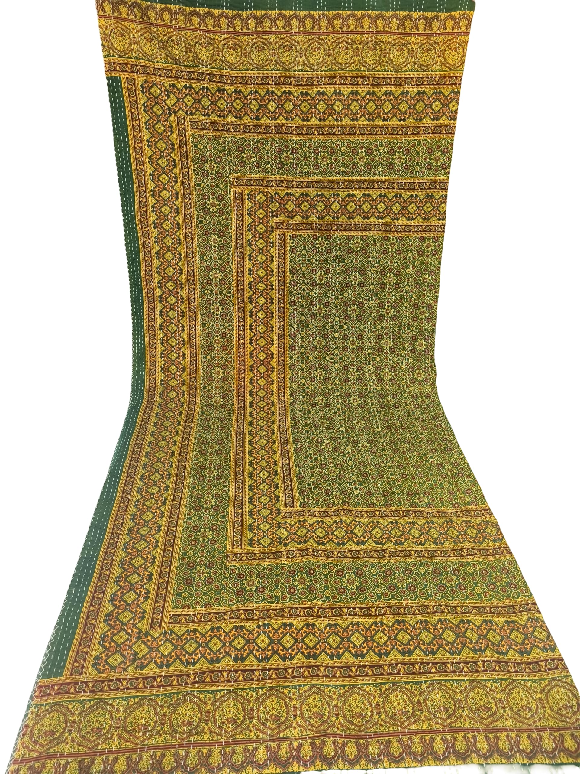 Sophia-Art Indian Handmade Traditional Home Deco Kantha Ajrakh Quilt, Handmade Kantha Print Ajrakh Throw Blanket