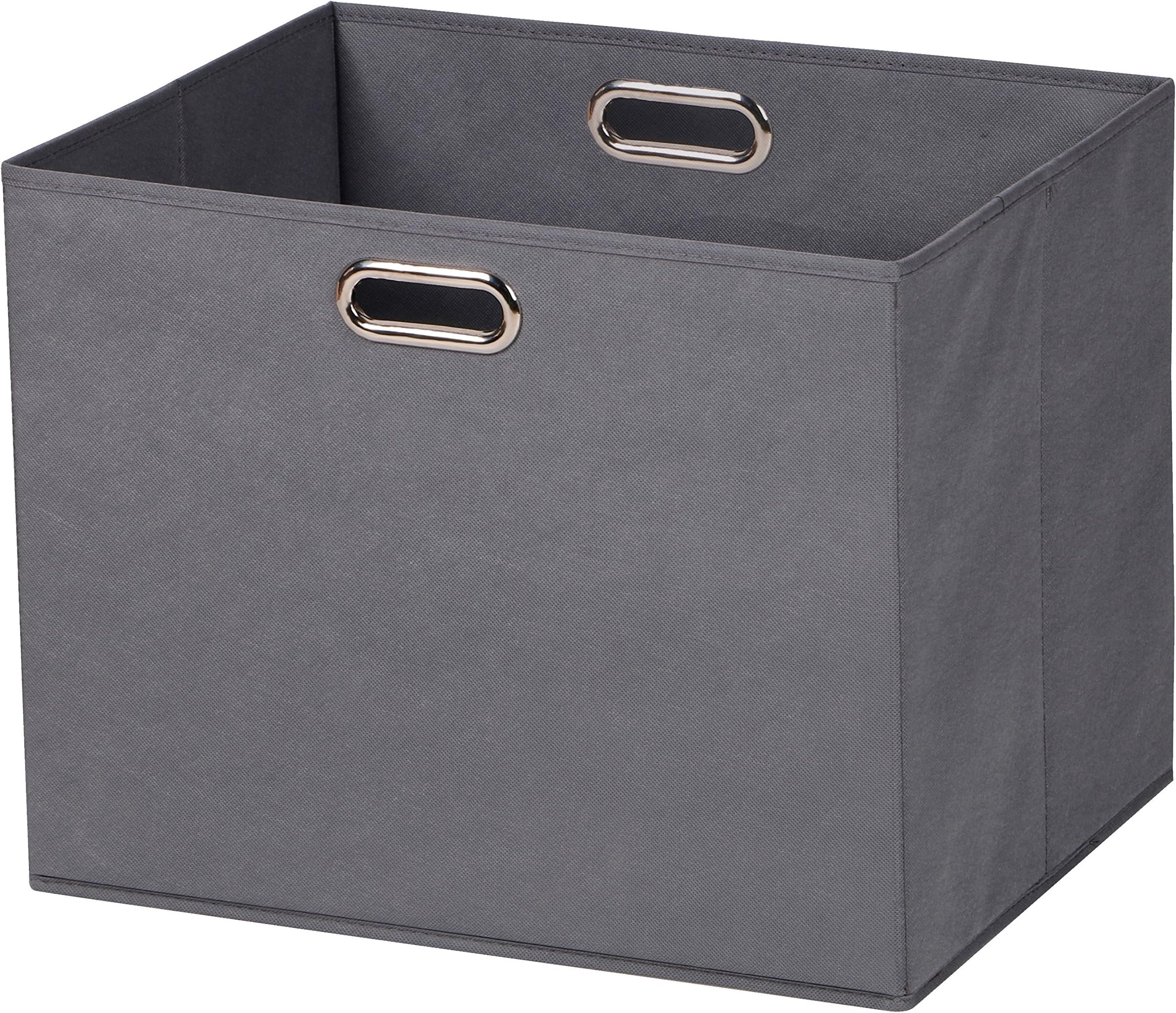 Prorighty 2-Pack Jumbo Storage Bins | Largest Basket 17.7 inch Dual Metal Handles | Foldable Containers, Boxes, Tote, Baskets| for Offices, Nursery, Toys, Laundry, Gifts| Household Organization| Grey