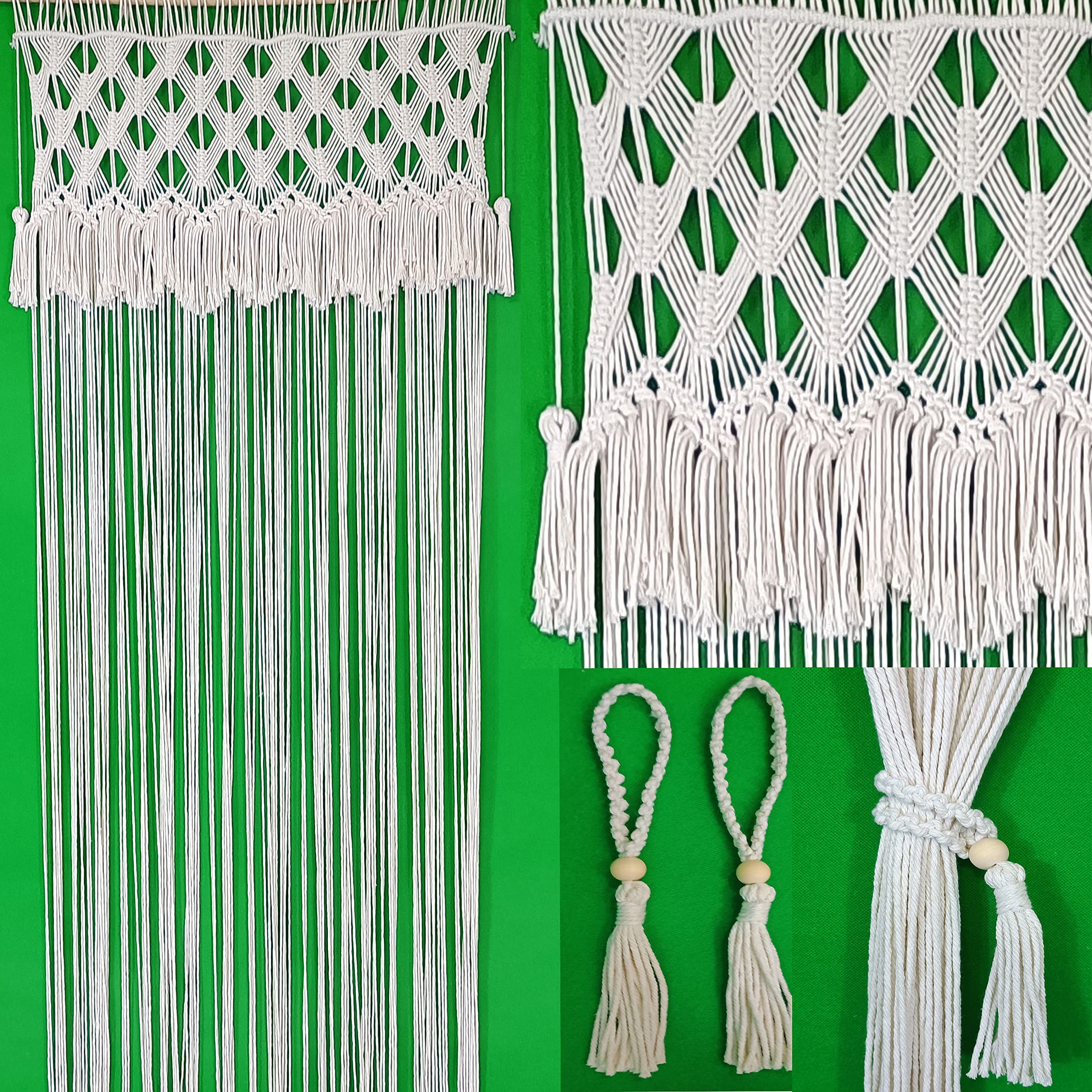 Cortina de macramé para ventana de puerta, grande, bohemia, para colgar en la pared, decoración bohemia hecha a mano, telón de fondo de boda, arco y divisor de habitación para dormitorio, sala 9