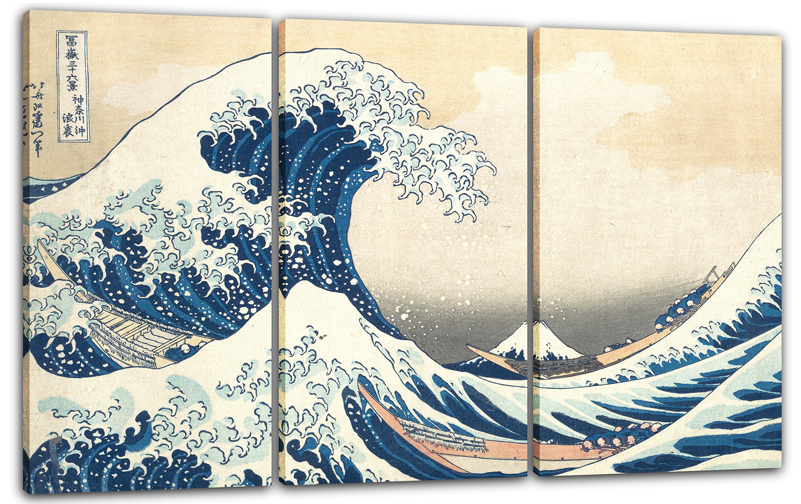 Printed Paintings Leinwand 3-teilig(120x80cm): Katsushika Hokusai - Die Welle - Unter der Welle v