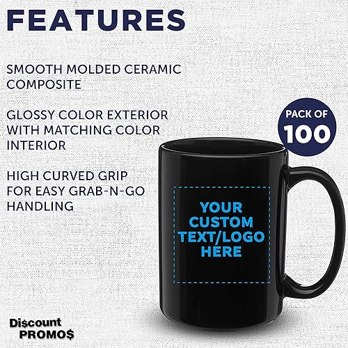 Miniatura 3 de DISCOUNT PROMOS Juego de 100 tazas de café de cerámica grandes personalizadas de 15 onzas, paquete personalizado a granel, perfectas para café, té,