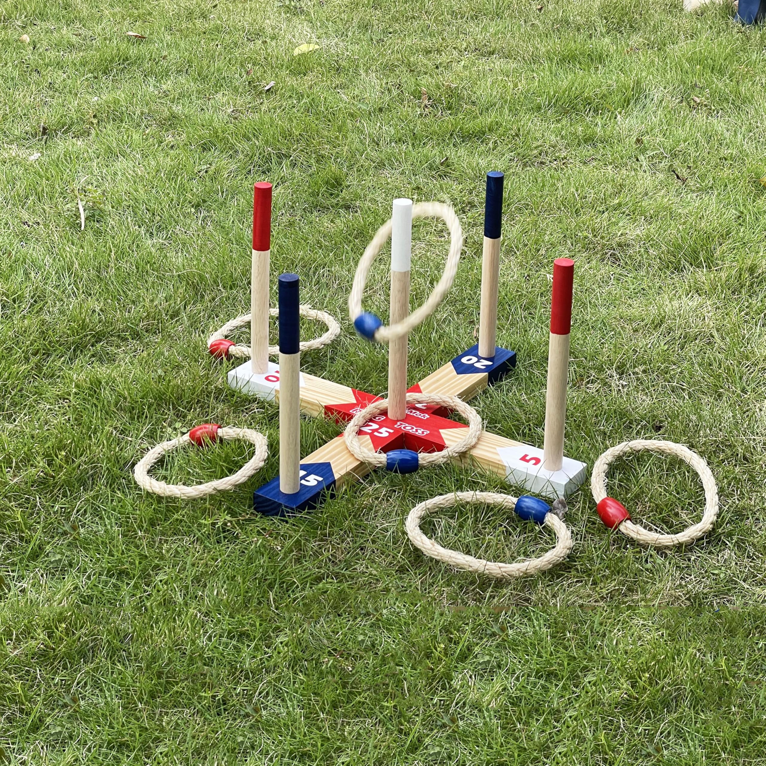 Giochi di lancio dell'anello in legno, set di giochi da giardino con quote premium, gioco di lancio