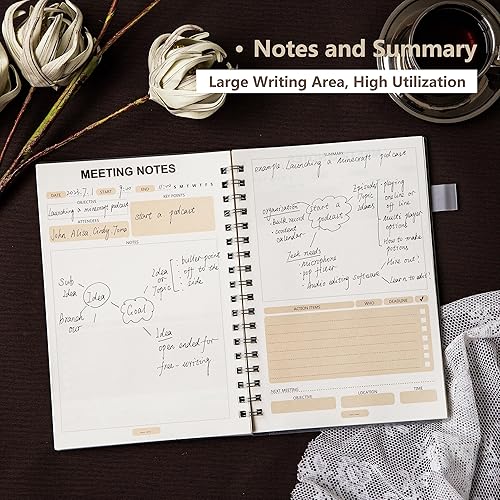 Miniatura 4 de JAEMEYEM Cuaderno de reuniones para trabajar con calendario, 180 páginas (7 x 10 pulgadas), planificador de notas de reunión con artículos de
