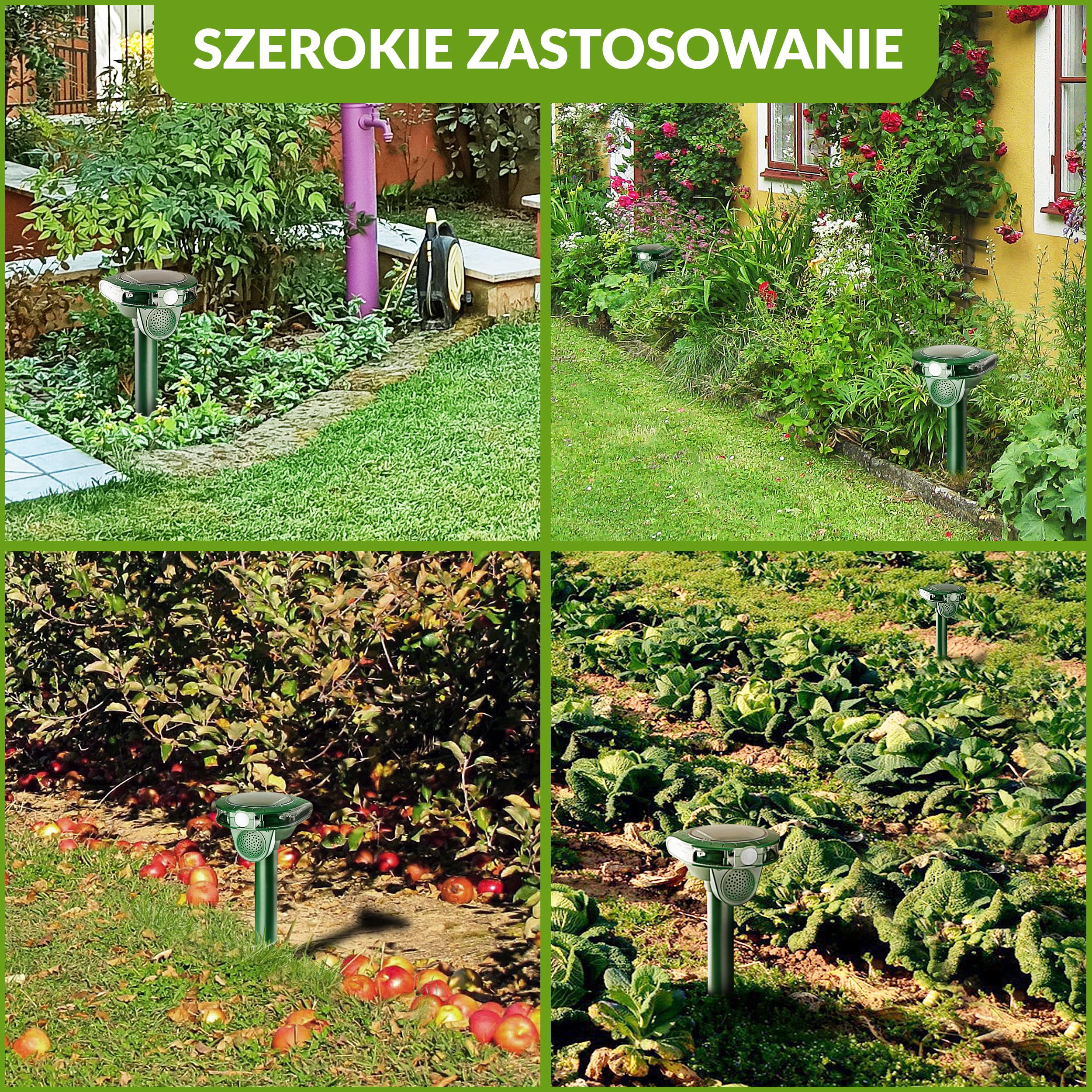ISOTRONIC Solarny odstraszacz kotów, psów, lisów i szopów – Ultradźwiękowy – Z kolcem do wbijania w ziemię – Do ogrodu i na trawnik – Zasięg 40 m² (2 sztuki)