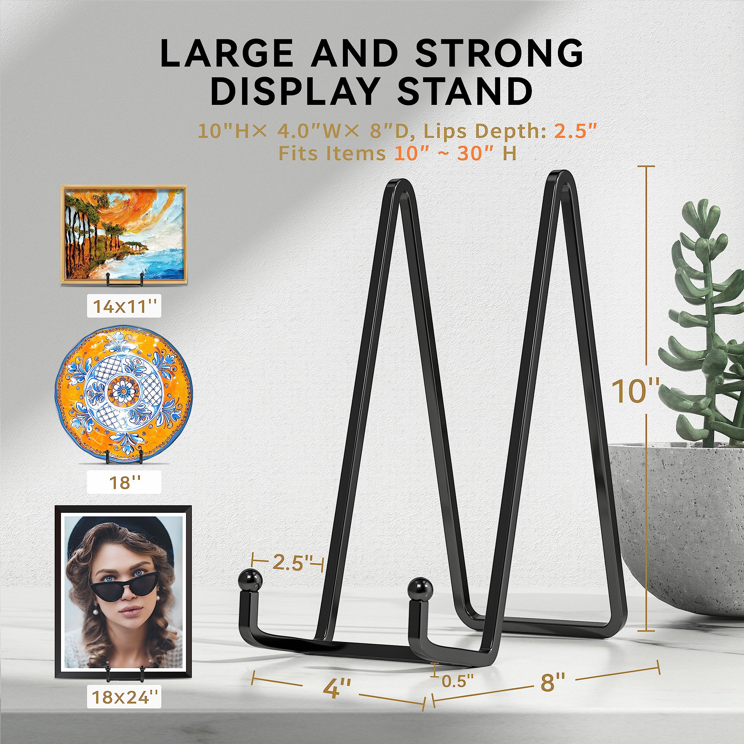 IPAME 3-pak dużych stojaków na talerze do ekspozycji 25 cm, metalowy, kwadratowy stojak na płyty druciane + stojak na zdjęcia na książkę, talerz, tablicę, sztalugę fotograficzną (3 sztuki)