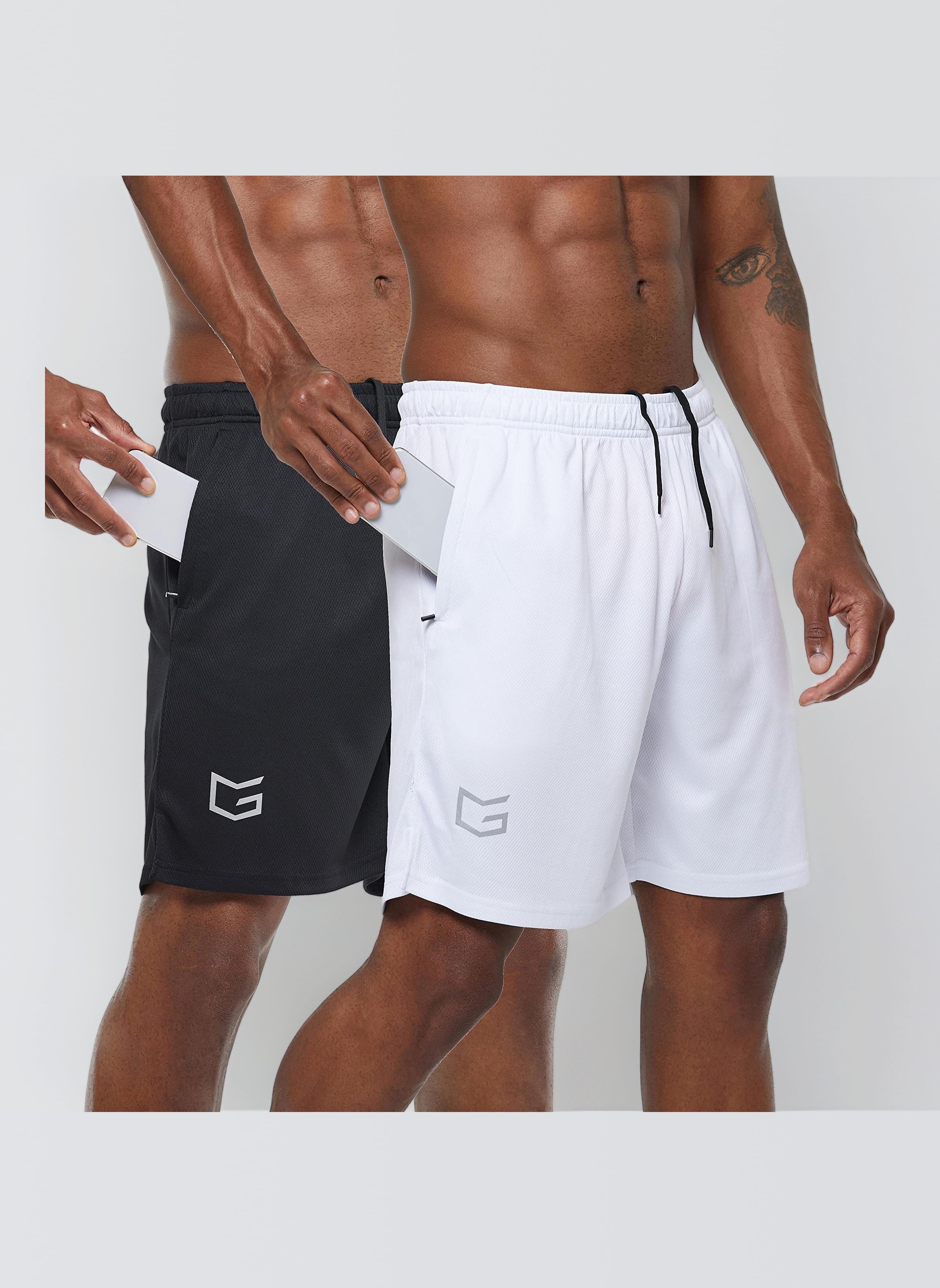 Men's Workout Running Shorts Quick Dry Lightweight Gym Shorts with Zip Pockets