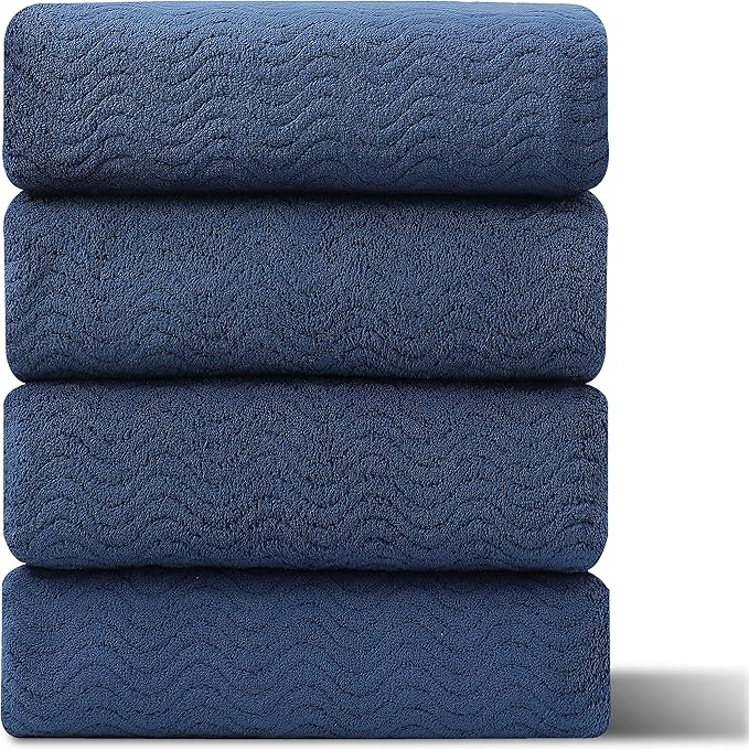 Ultra Soft Bath Towel Set of 4, Navy Extra Large Textured Microfiber Luxury Towels