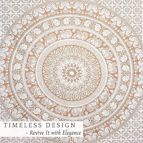 Miniatura 9 de RAJRANG - Tapiz de mandala para colgar en la pared, tapiz de elefante de oro rosa, tapiz hippie de playa, tamaño Queen, 90 x 84 pulgadas