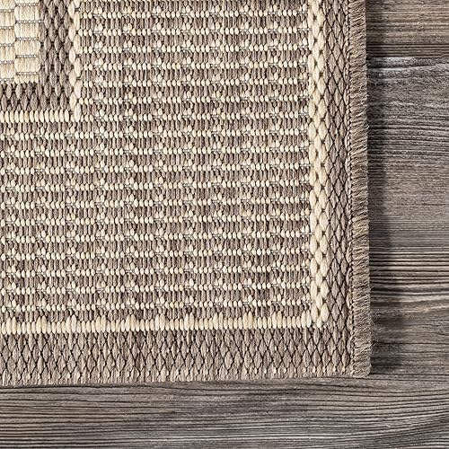 Miniatura 4 de Alfombra para exteriores con borde gris nuLOOM, Beige