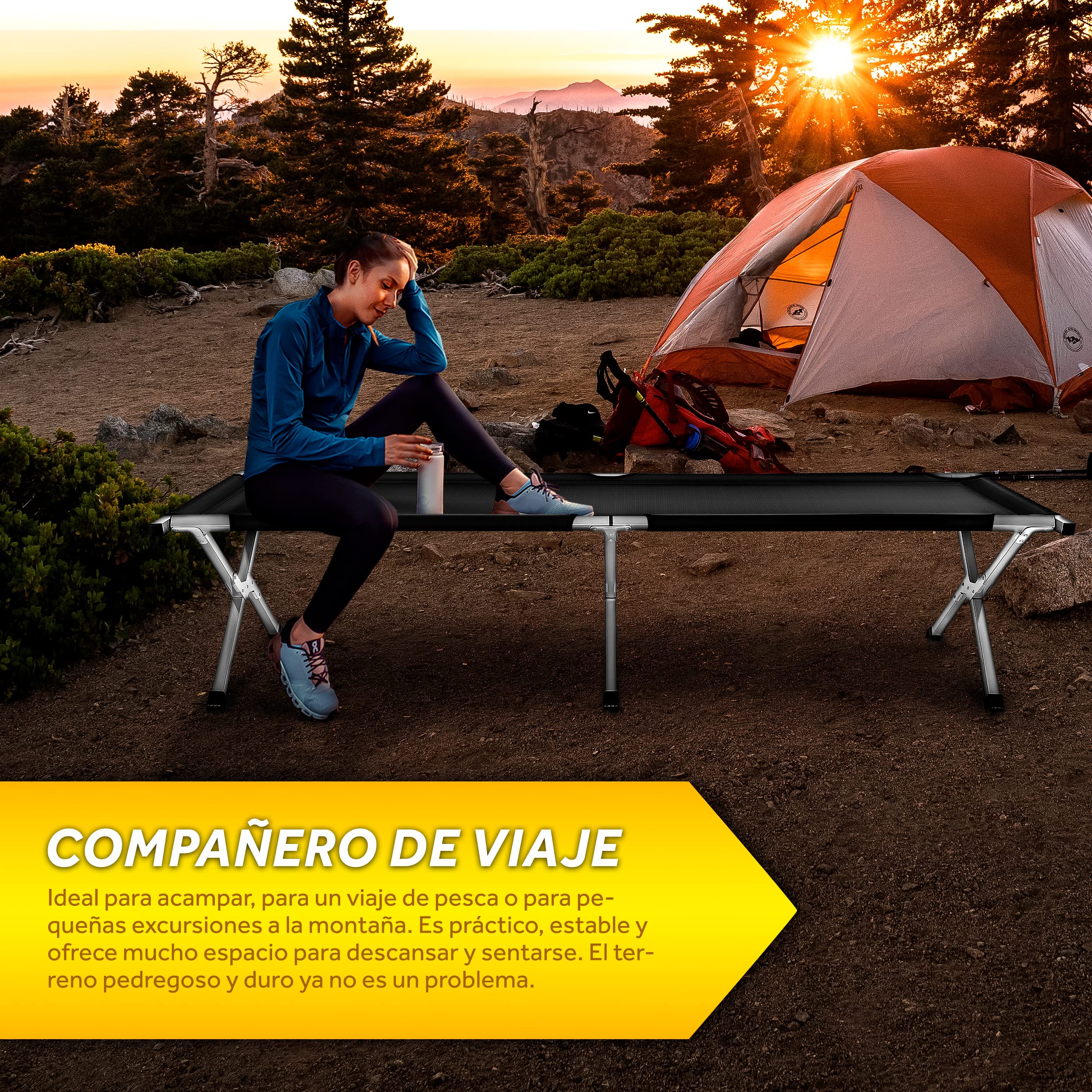 TRESKO Cama Plegable de Camping XL | Camilla para Acampar | catre portátil para Invitados | Tumbona para Exterior e Interior | soporta hasta 150 kg, Bolsa de Transporte