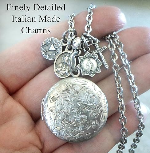 Miniatura 5 de St. Bona of Pisa Locket Necklace, Patron Saint of Pilgrims and Travelers, Italian Charms