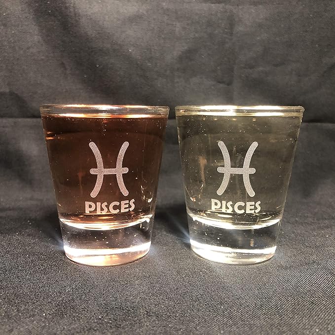 Zodiac Signs Shot Glass set of 2 Aries Leo Cancer Pisces Scorpio Taurus Sagittarius Gemini Virgo Libra Capricorn Aquarius (PISCES)