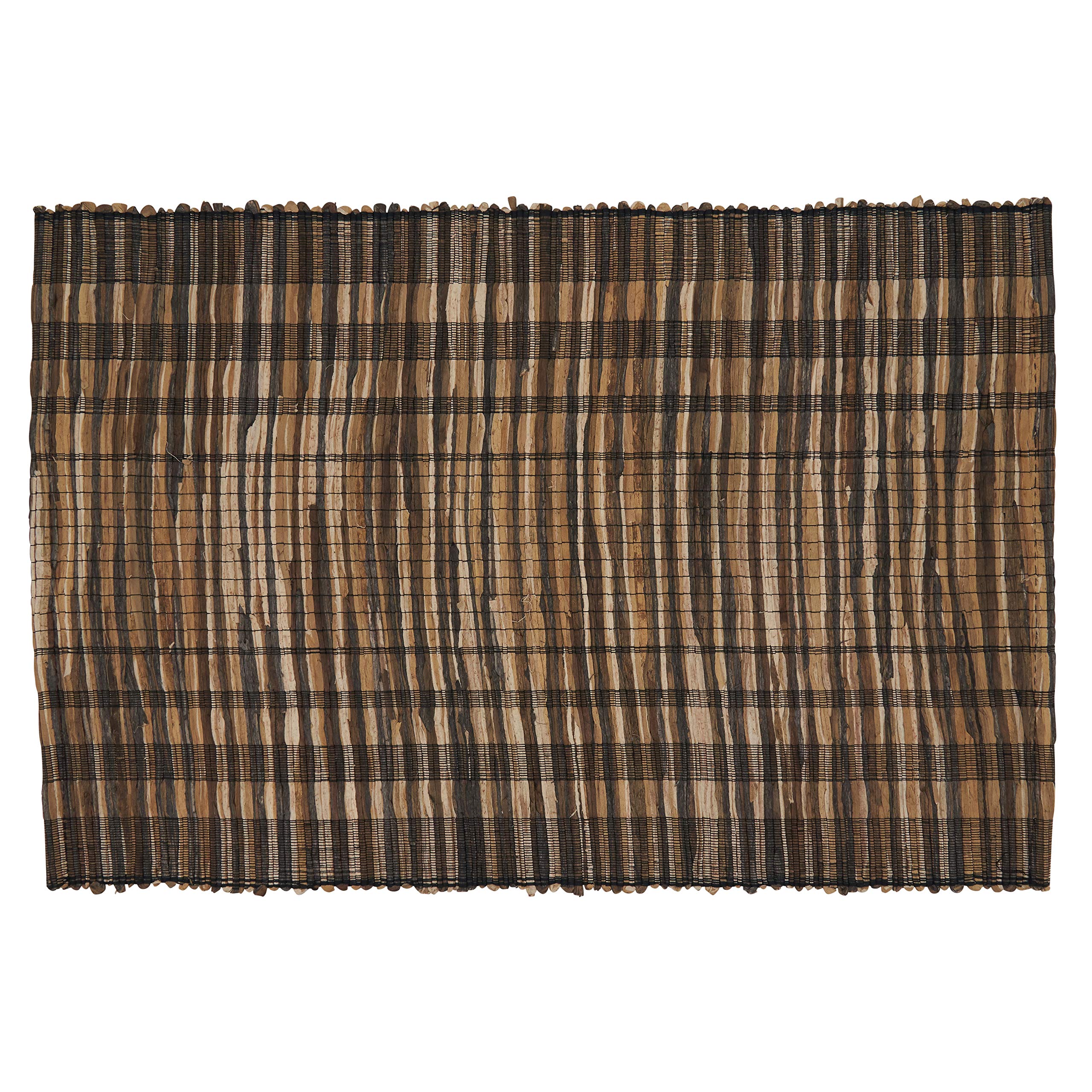 Saro Lifestyle Black 1702.Bk1420b Kolaka Collection Striped Water Hyacinth Placemats (Set Of 4), 100%,