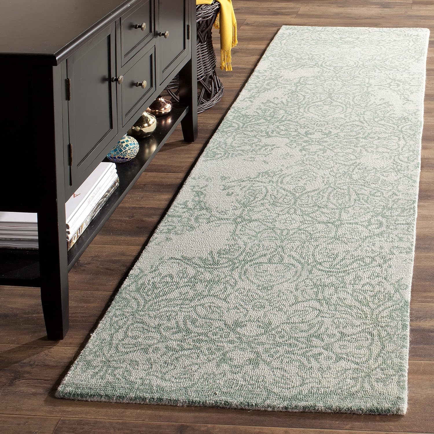 SAFAVIEH Restoration Vintage Collection Runner Rug - 2'3" x 8', Grey & Turquoise, Handmade Distressed Wool, Ideal for High Traffic Areas in Living Room, Bedroom (RVT105C)