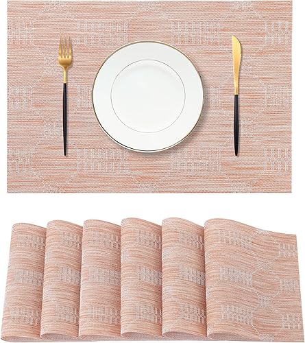 Miniatura 167 de Leetaltree - Juego de 6 manteles individuales, resistentes al calor, antideslizantes, para mesa de comedor, lavables, duraderos, tejido de PVC Azul