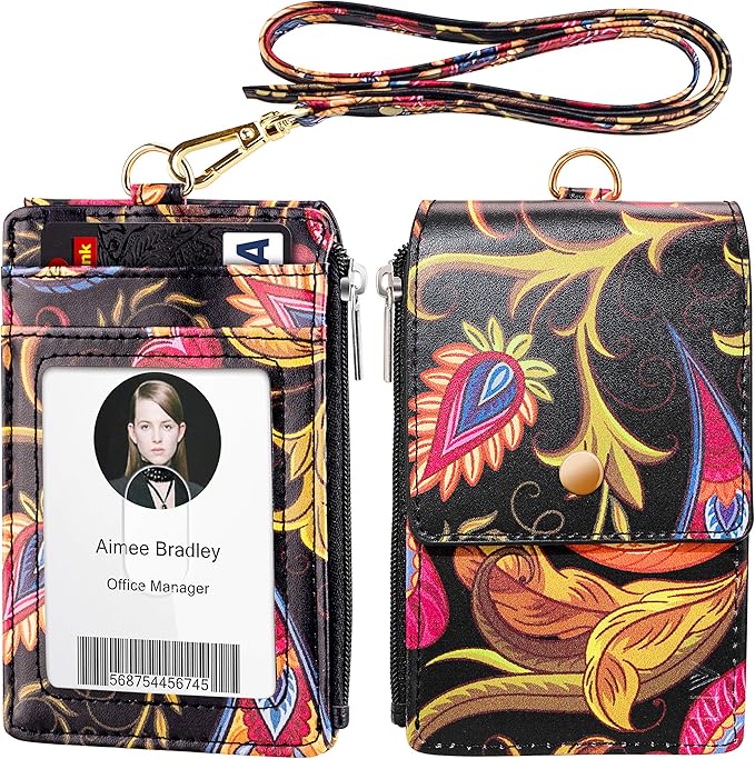 ELV Badge Holder with Zipper, ID Badge Card Holder Wallet