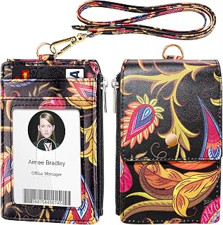 ELV Badge Holder with Zipper, ID Badge Card Holder Wallet with 5 Card Slots, 1 Side RFID Blocking Pocket and 20 inch Neck Lanyard Strap for Offices ID, School ID, Driver Licence - Colorful