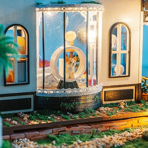Miniatura 8 de Hands Craft Kit de casa de muñecas en miniatura de bricolaje  Pet Club Store Modelo 3D Edificio de casa pequeña con luces LED, piezas de