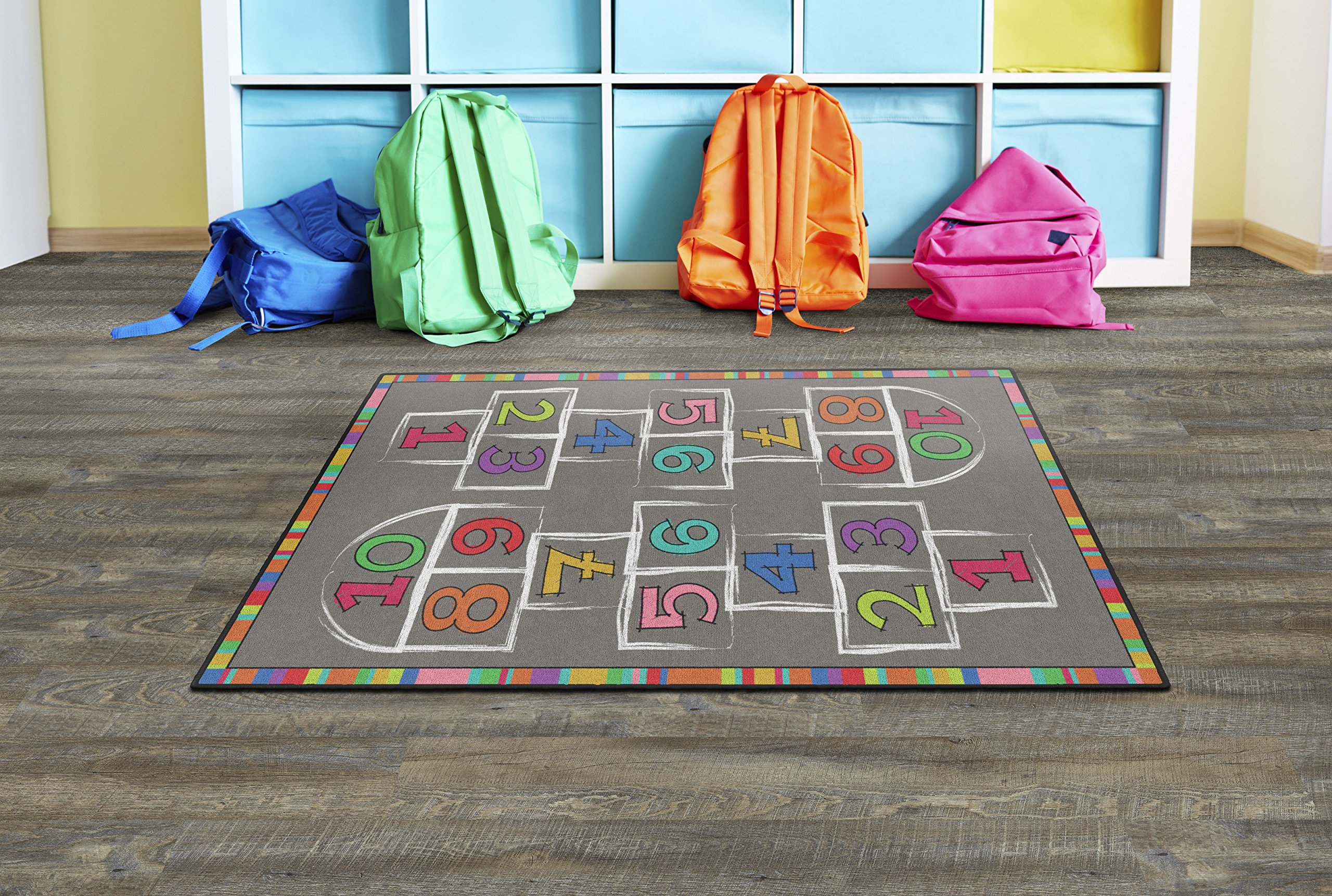Flagship Carpets Hopscotch Rainbow Numbers Activity Area Rug for Children's Classroom or Home Learning Mat, Kids Room or Playroom Carpet, 4' x 6', Multicolor