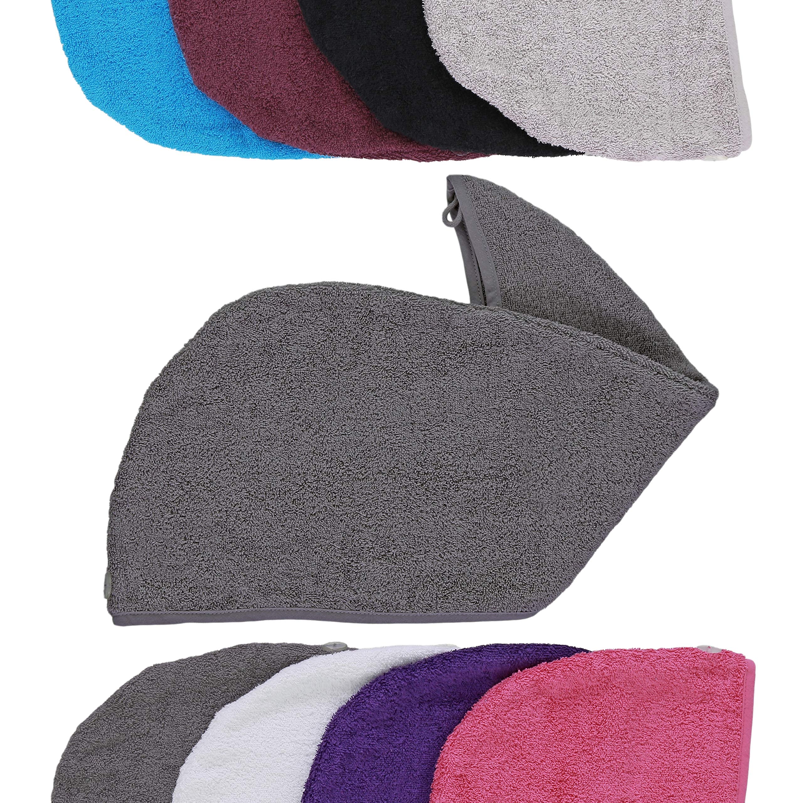 aztex Toalla de Turbante de Pelo de Lujo con Cierre de Presilla y botón, Algodón, 64 x 23 cm - Gris